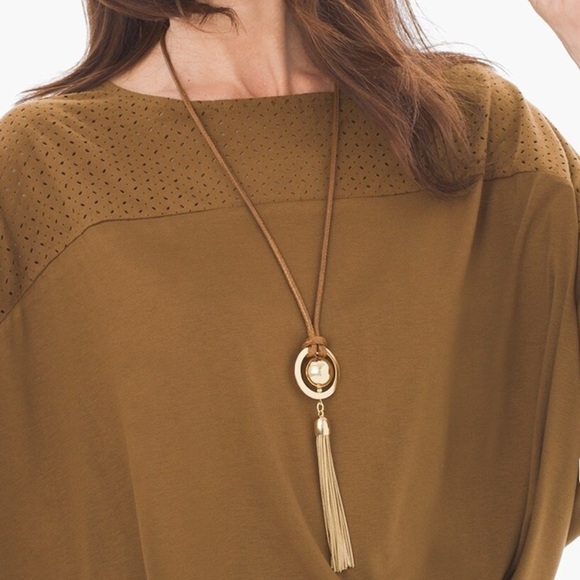 Chicos tegan necklace NEW Gold toned and Tan Tassel Necklace - Picture 2 of 8
